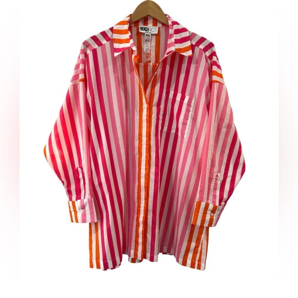 Beach Riot Alexa top cover up L XL Sunset Stripes pink orange button up NWOT